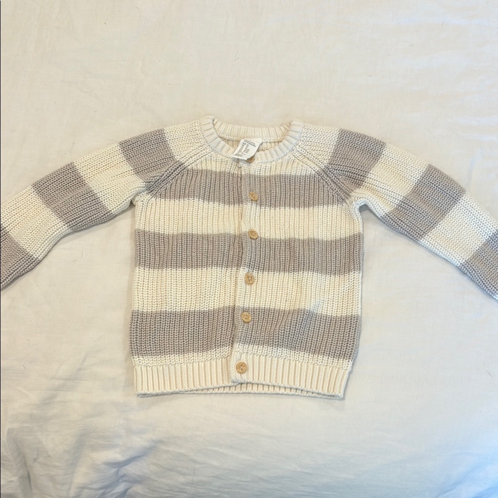 H&M Striped Cream and Gray Cardigan